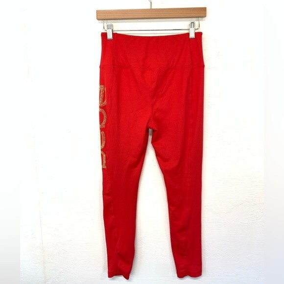 bebe | Bright Red Athletic Leggings with Bling Logo S - Picture 2 of 4